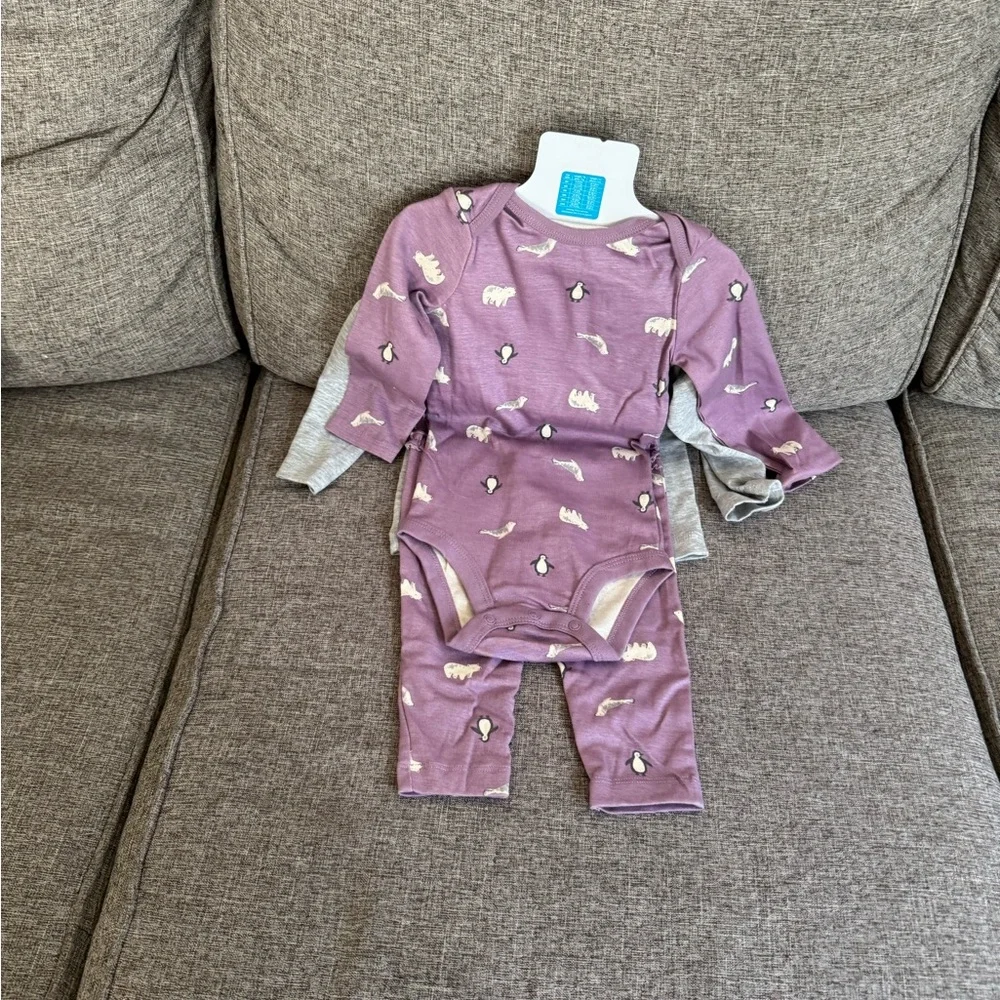 NWT Carter's Penguin Pajama Set - Gray and Purple